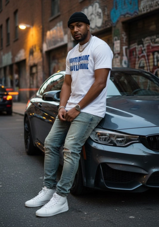 HUSTLERNAIRE WHITE FITTED T-SHIRT