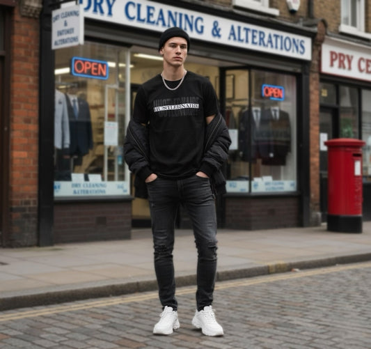 HUSTLERNAIRE BLACK FITTED T-SHIRT
