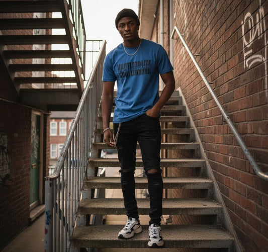 HUSTLERNAIRE BLUE FITTED T-SHIRT